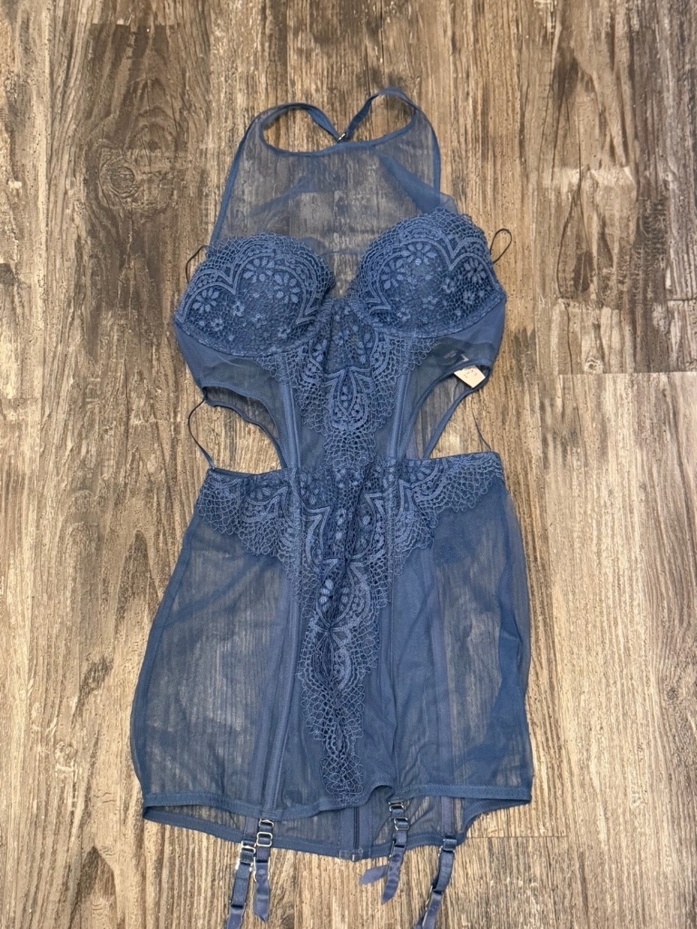 Victoria Secret 34/ B Lingerie Zip Corset & Bustier High Neck Blue Mesh NWT - Picture 1 of 5